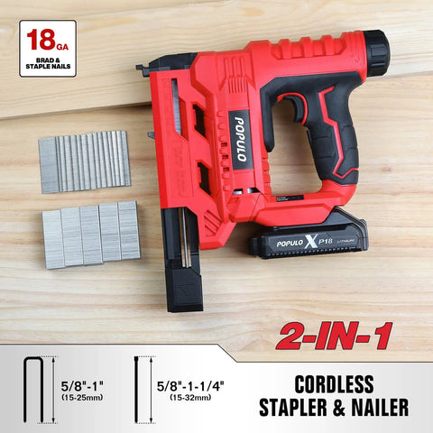 Kick Ass 20V Cordless 18 Gauge Brad Nailer And Stapler Combo Kit With 2.0Ah Battery Plus Charger And 1600 Rust Proof Fasteners For Home Workshop Projects