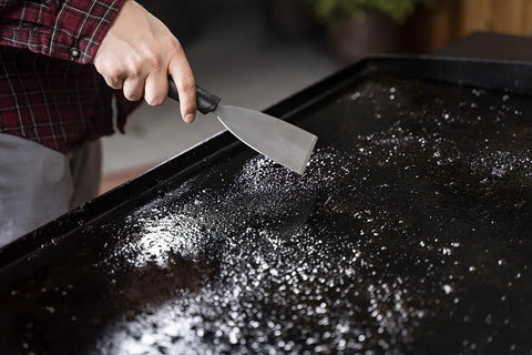 Griddle Cleaning Kit 8 Piece Set For Outdoor Griddles Durable Rust Resistant Tools Heat Resistant Scrapers And Sponges In Black Orange Silver Easy Cleanup After Backyard BBQs And Everyday Grilling Sessions, stainless steel scraper on wet griddle