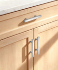 Pack of 10 Satin Nickel Stainless Steel Cabinet Handles with 76mm Hole Centers 127mm Overall Length 5 Inch Square T Bar Drawer Pulls installed