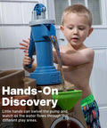Child using Pump And Splash Discovery Water Table For Toddlers 2 Plus With Seats, Kid Friendly Sensory Pool And Outdoor Water Play Set