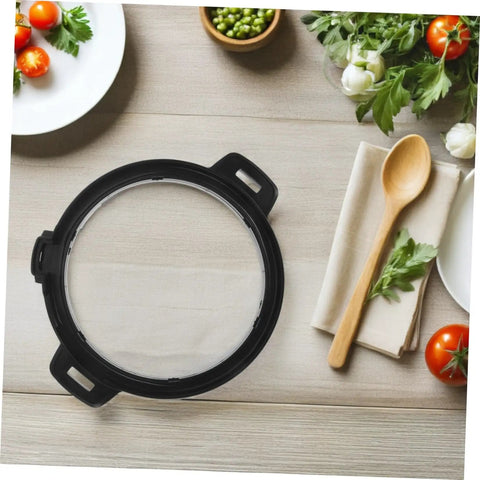 Black Pressure Cooker Lid Edge Support Bracket Heat Resistant Plastic Replacement Part For Electric Multi Cooker Home Kitchen Appliance Lid Grip For Easy Handling, black plastic ring on wooden table