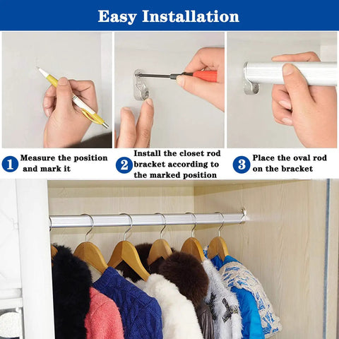 Built To Last Oval Closet Rod End Supports Set With Rear Facing 6.5mm Pins For 15x30mm Rods Zinc Alloy Nickel Finish Heavy Duty Wardrobe Brackets For Home And Store Shelving No Deformation Rust Resistant Easy Assembly installed in closet