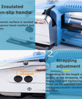 Heavy Duty Grip Electric Strapping Machine Handheld Automatic Pet Banding Tool Rechargeable Lithium Battery showing ergonomic handle and adjustment features.
