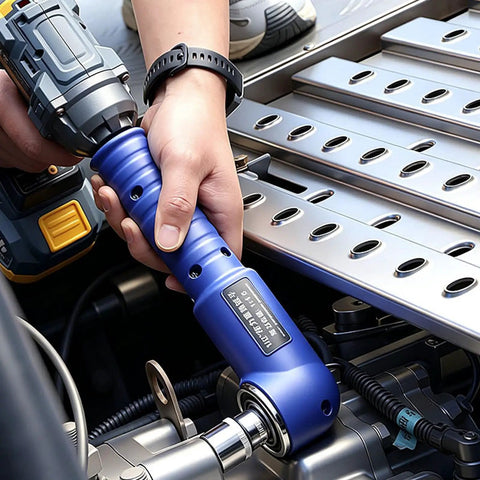 Heavy Duty Pneumatic 1/2 Inch Right Angle Impact Wrench Packing Serious Torque For Tight Squeeze Access And Tough Industrial Fastening Projects You Trust Daily in use under a car hood.
