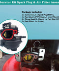 Carburetor DIY Friendly Repair Kit With Spark Plug And Air Filter Assembly for Briggs and Stratton, shown with parts list.