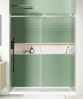 Frameless Sliding Shower Door 48x72 Inches With 1/4 Inch Tempered Glass, Heavy-Duty 304 Stainless Steel Hardware, installed view