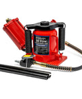 Beefy Twenty Ton Portable Hydraulic Bottle Jack With Air Operated Pneumatic Lift shown with hoses and components
