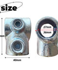 Front and side view of three quarter inch galvanized pipe fittings single socket tee 90-degree connector with measurements.