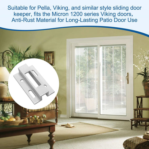 Universal Sliding Door Keeper And Hook Latch Replacement For Pella And Micron 1200 Series Extruded Aluminum Door Latch Kit With Four Mounting Screws White Finish Compatible With Viking And Similar Sliding Doors installed on patio door