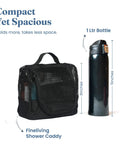 On The Go Shower Caddy Bag For Travel And Gym Quick Dry Mesh Hanging Toiletry Organizer with 8-inch black bottle