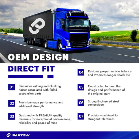 Blue truck advertising OEM design direct fit benefits for All In One 18 Piece Steering And Suspension Kit With Upper Control Arm Lower Ball Joints Tie Rod Ends Idler And Pitman Arm 3 Groove Spline Sway Bar Links And Lower Control Arm Bushings For Suburban 2500 And H2.
