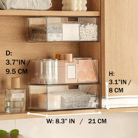 Two Tier Drawer Organizer For Medicine Cabinet Stackable Clear Storage Drawers For Small Bathroom Vanity Cabinet