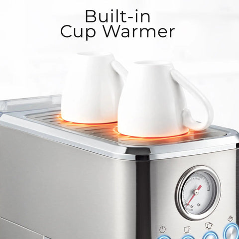 Compact Espresso Machine With 20 Bar Pump And Milk Frother Steam Wand For Barista Grade Lattes And Cappuccinos At Home 1350W, featuring built-in cup warmer