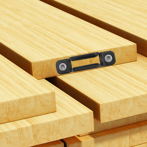 Heavy Duty Invisible Furniture Connectors And Cabinet Fasteners 50 Pack Damn Near Unbreakable Black hidden screws on wooden planks.