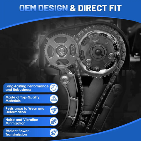 Ford Timing Chain Kit With VVT Cam Phaser And Variable Valve Timing Solenoid For Edge Expedition Explorer Flex Mustang Taurus Transit 3.7L 3.5L Replacement Kit AT4Z 6268 A Beefed Up Performance OEM design close-up
