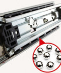 Close-up view of Bulletproof Heavy Duty Steel Drawer Slides And Three Section Fully Extended Rails With Secure Lock, showing ball bearings.