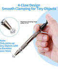 Hand using Six Pack Jewelry Pick Up Tool Set With Four Claw Sprinkle Pen Grabbers Stainless Steel for clamping tiny objects