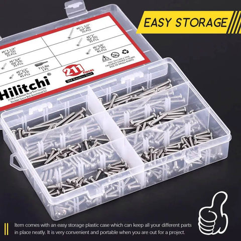 210 Piece Stainless Steel Button Head Torx Sheet Metal Screws Set With Tamper Proof Security in plastic storage case