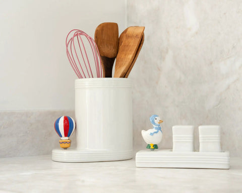 Red White Balloon Hand Painted Ceramic Holiday Decor Spring Mini For Home And Office Interchangeable Base Tabletop Accent