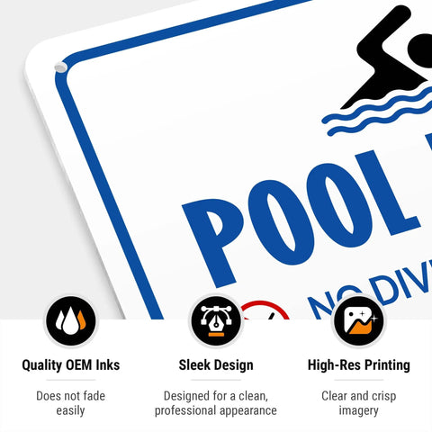 Top corner of Pool Rules Sign Keeps It Real For Swimmers With Swim At Your Own Risk Note No Diving No Running No Food No Glass