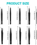 Product size of All In One 10 Piece Pro Grade Precision Tweezers Set With Pry Tool, ESD Safe Stainless Steel Kit