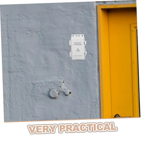 Ultimate Weatherproof Plastic Electrical Junction Box For Outdoor Use With Sturdy Wiring And Easy Install mounted on a gray wall.