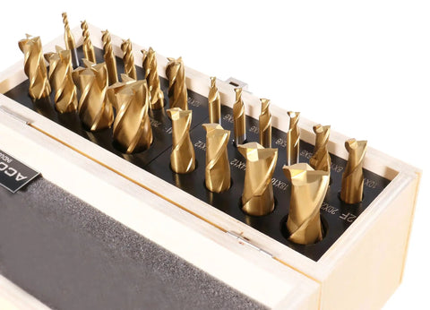 Pro Grade HSS TiN Coated End Mill Set, 20 Pc Metric Size 3 To 20 Mm, 2 Flute And 4 Flute, Straight Shank, High Speed Steel CNC Milling Bits For Metal Wood And Plastic