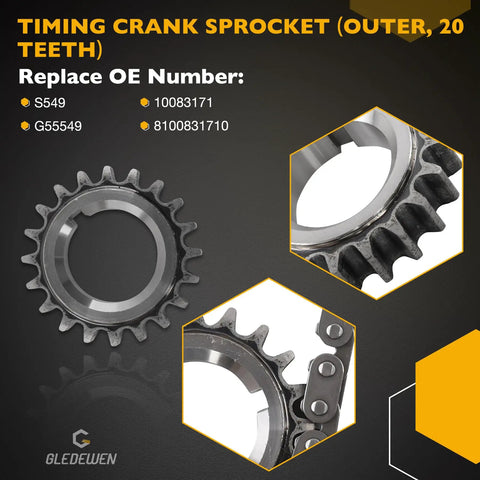 2.2L Timing Chain Kit With Sprocket For 1994 to 2003 GM 2.2L OHV Engines includes 20T crank sprocket details