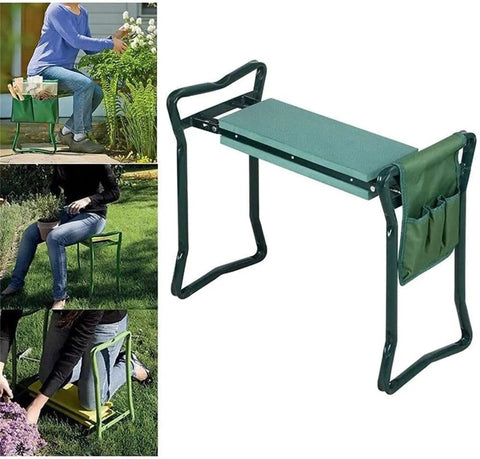 Heavy Duty Garden Kneeler And Seat Foldable Bench For Yard Work With Velcro Tool Pouches Converts To Kneeler Or Sit Down Chair