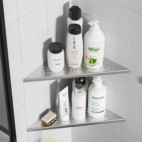 Corner Shower Shelves 10 Inch Recessed Tile Shelves Brushed Nickel 304 Stainless Steel No Drill 2 Pack Hold Up To 15 Lbs Each 90 Degree Corner Bathroom Organizer Fits Most Tile Showers