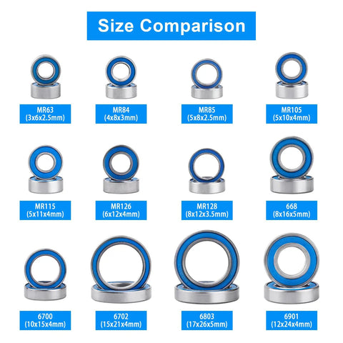 Size comparison chart for 6700-2RS Double Sealed Deep Groove Ball Bearings Chrome Steel 10x15x4mm with other bearing sizes