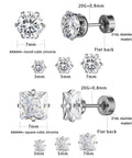Snag These Fresh Flat Back Earrings Made From Light As Air Titanium Surgical Steel With Diamond Like Cubic Zirconia In Classic Round And Square Styles White Gold Plated Hypoallergenic Multiple Piercing Stud Set Truly Built For All Day Vibes, showcasing 3-7mm cubic zirconia studs.