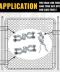 Diagram showing application of One And Three Eighths Inch Chain Link Gate Hinges Kit With Beefy Male And Female Hinges Galvanized Steel Fork Latch.