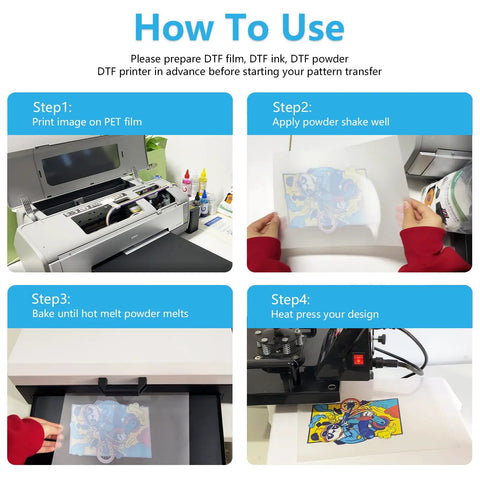 Step-by-step tutorial on using DTF Transfer Film 13x19 Inch A3 Plus Double Sided Matte Clear PET Paper for fabric printing