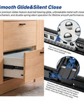 Heavy Duty Soft Close Drawer Slides With Hella Smooth Hydraulic Dampers And Tough One Hundred Pound Load Rating Steel Cabinet Glides Two Pair Kit For Quick Home Upgrades, showing ball-bearing glide and soft-close mechanism.