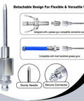 7 Piece Grease Gun Needle Tip Kit With 3 Nozzles, Needle Dispenser, Rubber Tip, Straight And Elbow Adapters For Bearings And Tight Spaces