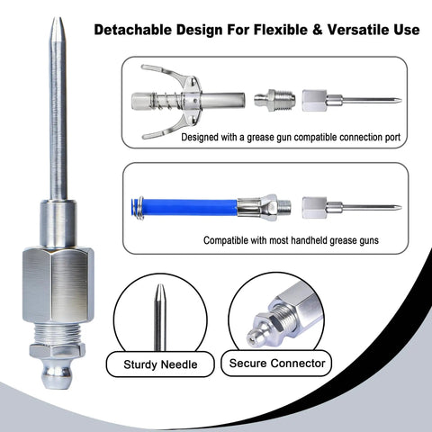 7 Piece Grease Gun Needle Tip Kit With 3 Nozzles, Needle Dispenser, Rubber Tip, Straight And Elbow Adapters For Bearings And Tight Spaces