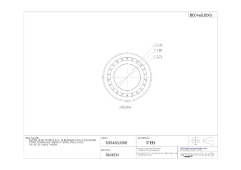 Tough As Nails Tapered Roller Bearing Cone Inner Ring 18780 technical dimensions drawing showing steel design and measurements.