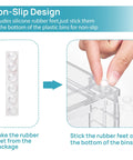 Clear Acrylic Stackable Storage Drawers 4 Pack Sleek Kitchen Cabinet Organizers featuring non-slip rubber feet application.