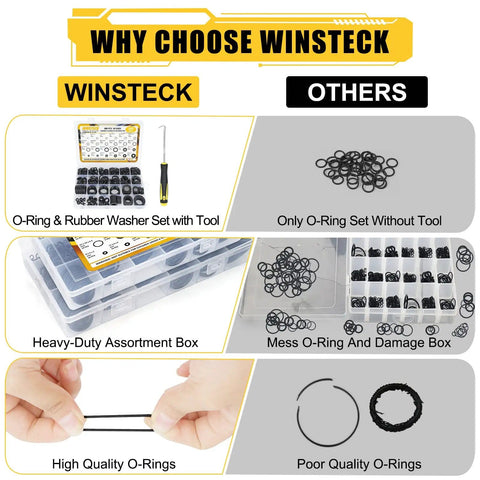 Comparison of Winsteck 380 Piece Rubber And Silicone O Ring And Washer Kit with tools versus other O-ring sets.
