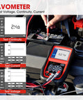 All-In-One OBD2 Scanner With Battery Tester Avometer Full OBDII Diagnosis And Starting And Charging System Tests For 12 Volt Batteries in use, showing voltage reading on screen
