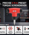 Cryfokt T Handle Preset Torque Wrench With 6Nm Ratchet Driver And Ph3 T20 H4 Sl7 Bits, ergonomic red design, ideal for DIY projects.