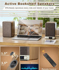 60W Powered Bookshelf Speakers For Vinyl Turntable And Computer with 3.5 inch woofer and remote control on a desk setup