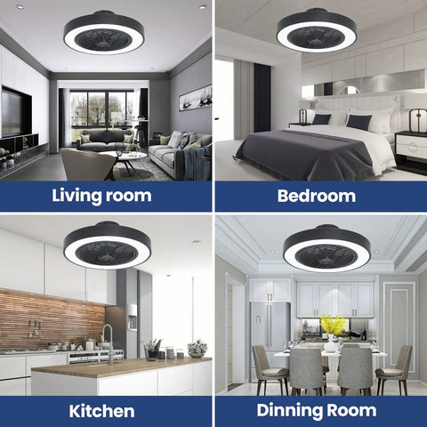 Bladeless Ceiling Fan With Lights 20 Inch Enclosed Black Dimmable Remote For Dining Room And Bedroom Next Level Quiet Energy Efficient Air Circulation Modern Look