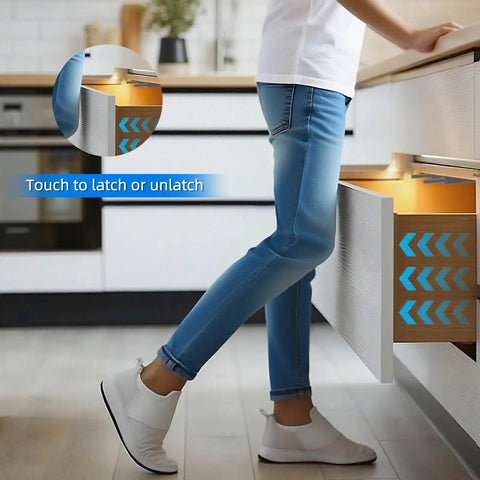 Demonstration of Heavy Duty Magnetic Push Latch Set 4 Pack Double Push To Open Cabinet Catches in modern kitchen