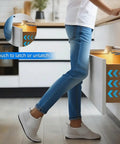 Heavy Duty Magnetic Push To Open Latch Built Rugged For Kitchen Cabinets And Drawers, shown with foot touching drawer.
