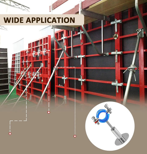 Beefy Stainless Steel Pipe Wall And Ceiling Mount Brackets Set, 2-Pack shown in construction setup for wide application use.