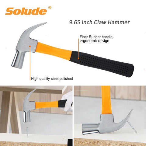 9.65 inch claw hammer from 182 Piece Home Repair Tool Set With Durable Case For DIY Projects Must Have Dorm Essentials