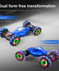 Mucdcnhk 360° rotating 4WD RC stunt car, blue body with LED wheels and gesture sensing toy