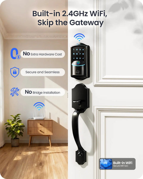 Slick WiFi Smart Lock With Matte Black Handle Set For Front Doors Voice Control Provides No Sweat Unlocking Seamlessly Syncs With Alexa Google Assistant All Day Long